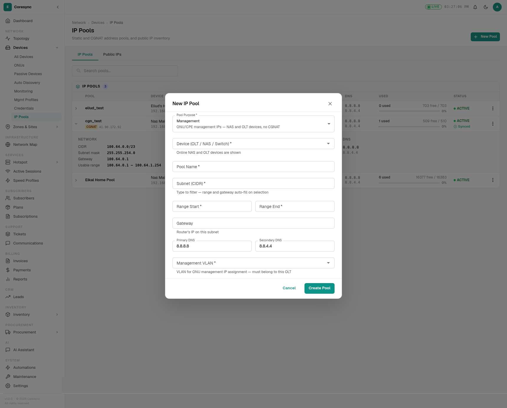 IP Pool form