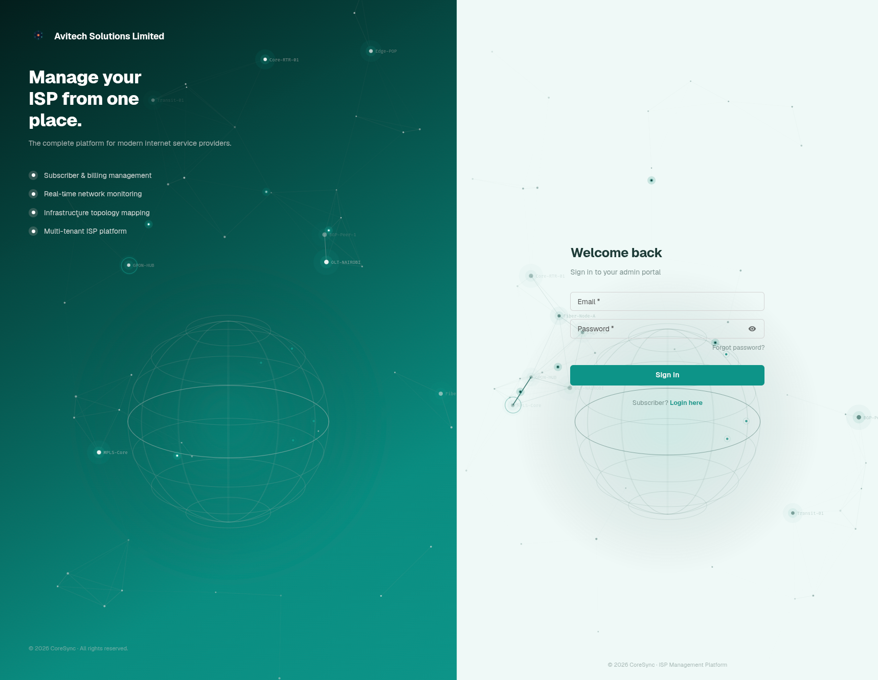 Login page